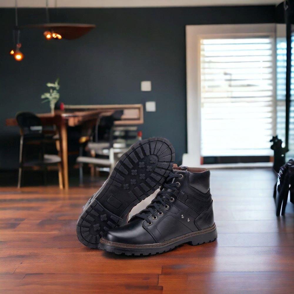 Bota Coturno Masculino de Couro Legítimo Cano Curto Militar Preto 3