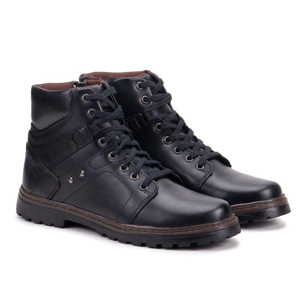 Bota Coturno Masculino de Couro Legítimo Cano Curto Militar Preto 4