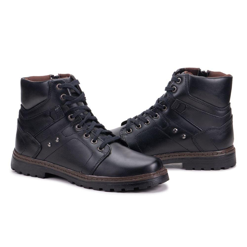 Bota Coturno Masculino de Couro Legítimo Cano Curto Militar Preto 5
