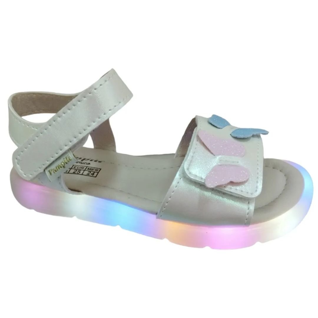 Sandalia Pampili Infantil Meninas Led Borboletas Branco 1