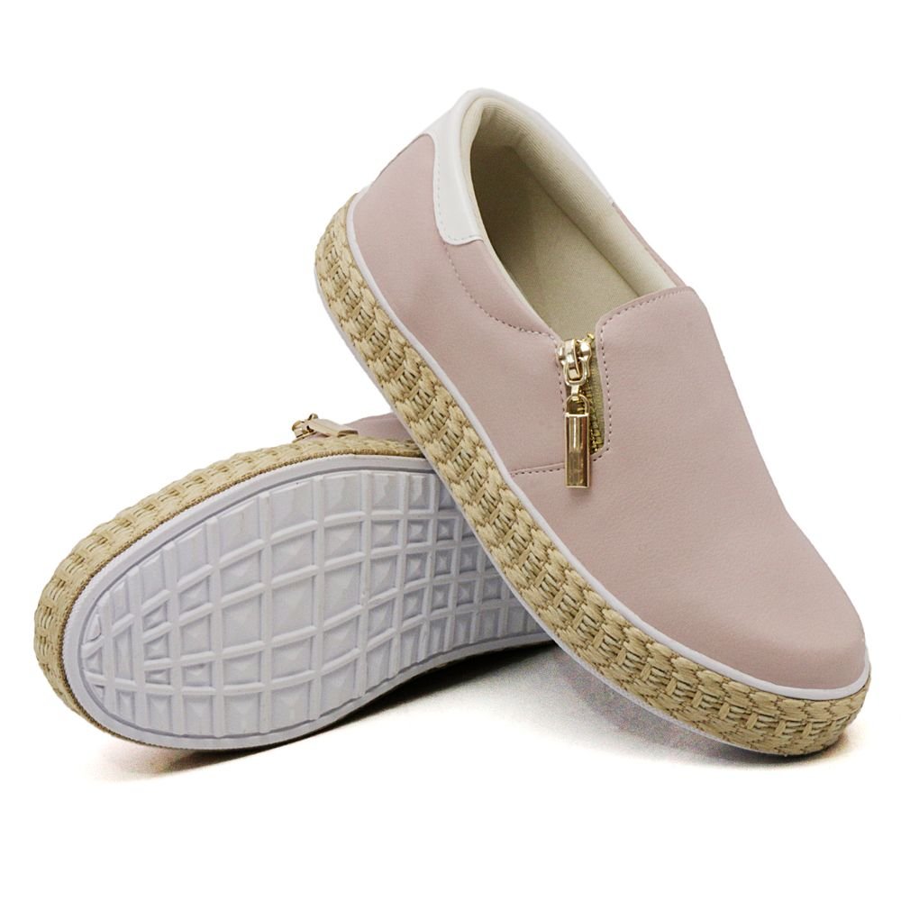 Tênis Slip On Casual Dk Shoes com Zíper e Sola Borracha Detalhada em Sisal Cinza 1