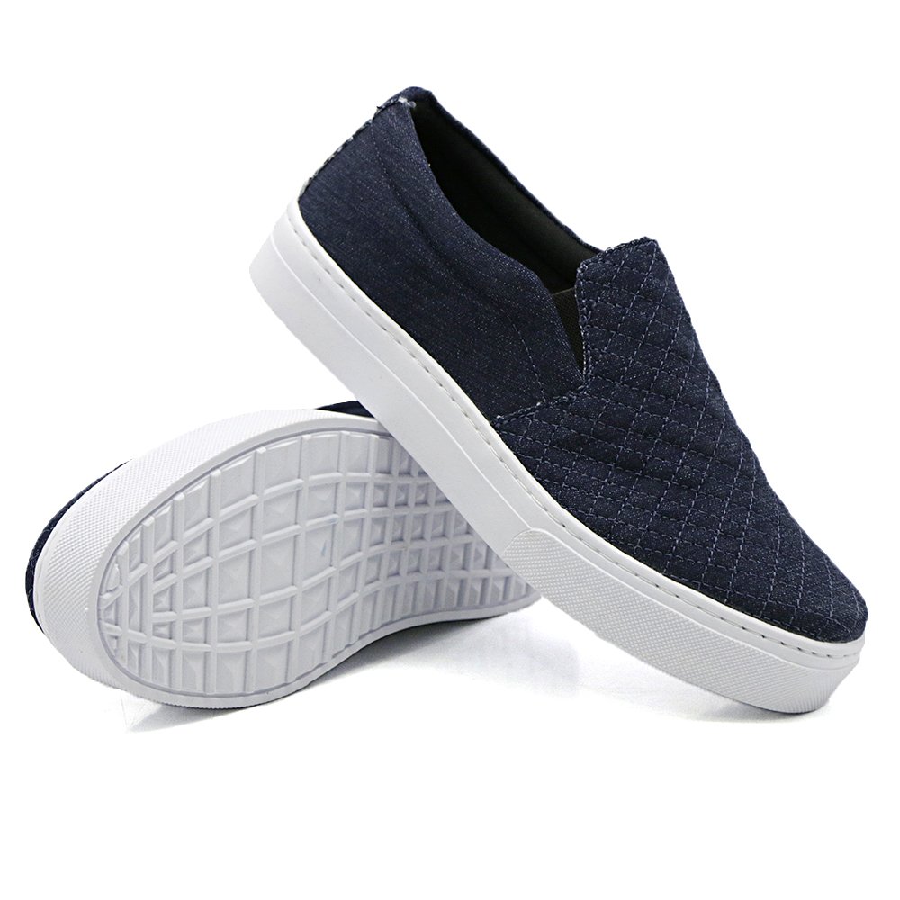 Tênis Slip On Casual em Jeans Dk Shoes com Detalhe em Matelasse e Sola Borracha Azul 1