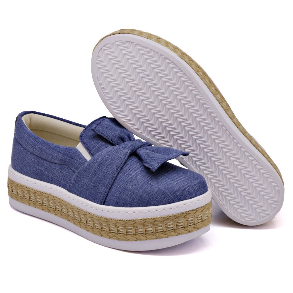 Tênis Slip On Dk Shoes Laço Frontal e Sola Borracha Robusta com Detalhe em Sisal Azul 3