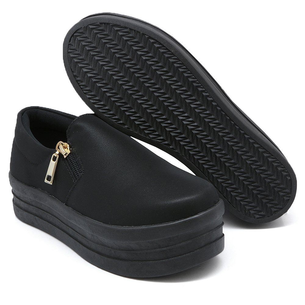 Tênis Slip On Liso Dk Shoes com Ziper Lateral e Sola Borracha Robusta Preto 1