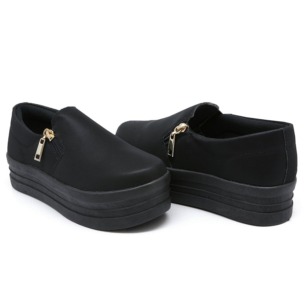 Tênis Slip On Liso Dk Shoes com Ziper Lateral e Sola Borracha Robusta Preto 2