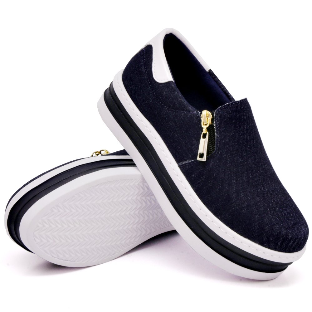 Tênis Slip On Dk Shoes Zíper Sola Borracha Robusta com Detalhe em Listra Azul 1
