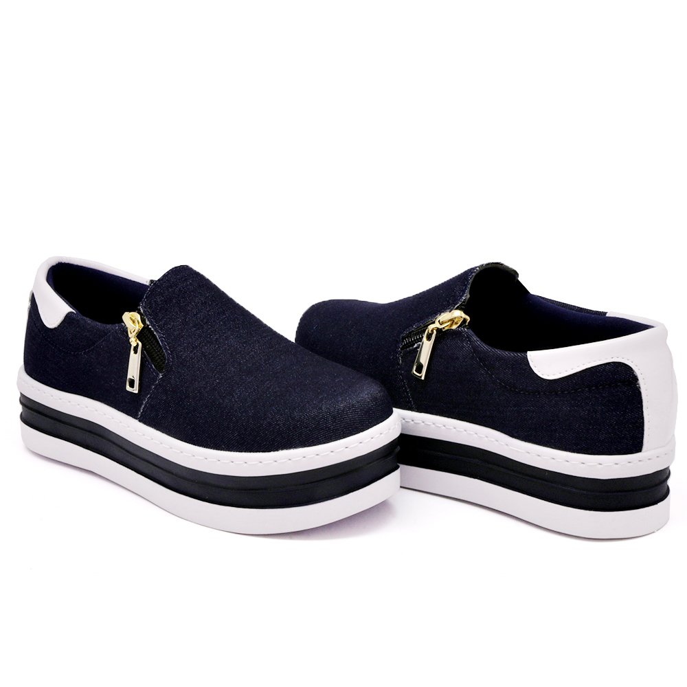 Tênis Slip On Dk Shoes Zíper Sola Borracha Robusta com Detalhe em Listra Azul 2