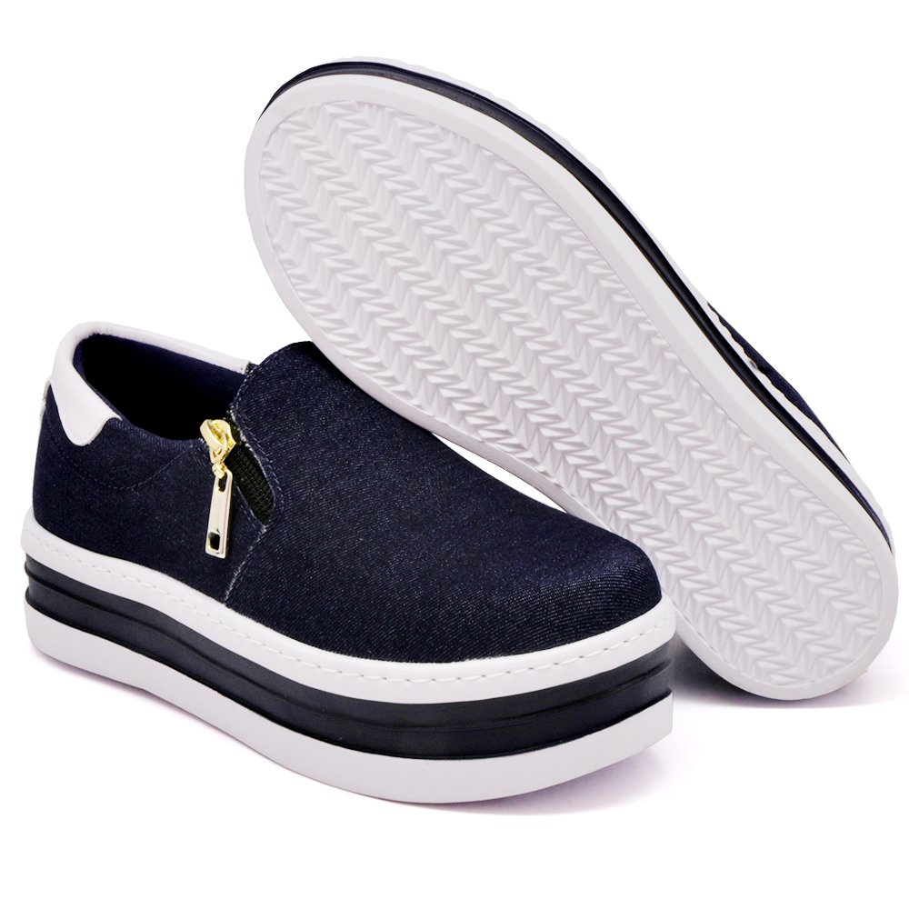 Tênis Slip On Dk Shoes Zíper Sola Borracha Robusta com Detalhe em Listra Azul 3
