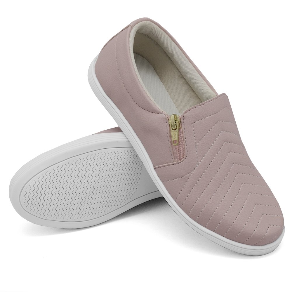 Tênis Slip On Dk Shoes com Zíper Detalhe em Costura Frontal e Sola Reta Cinza 1