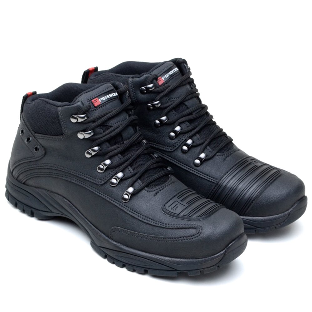 Bota Sapato Motoqueiro Resistente Masculino Solado Borracha Fechamento Cadarço Confortavel Trilha Preto 2