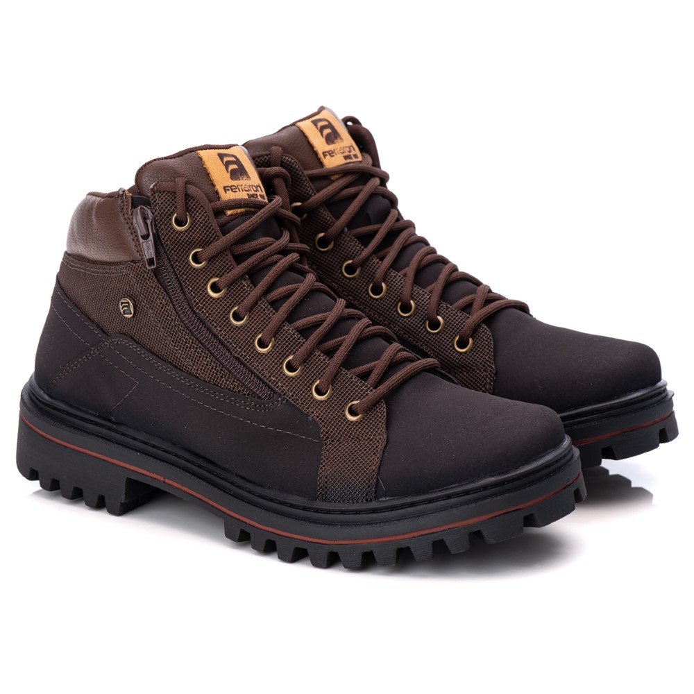 Bota Coturno Masculina Cano Curto Solado Borracha Resistente Trilha Fechamento Ziper Palmilha EVA Marrom 2
