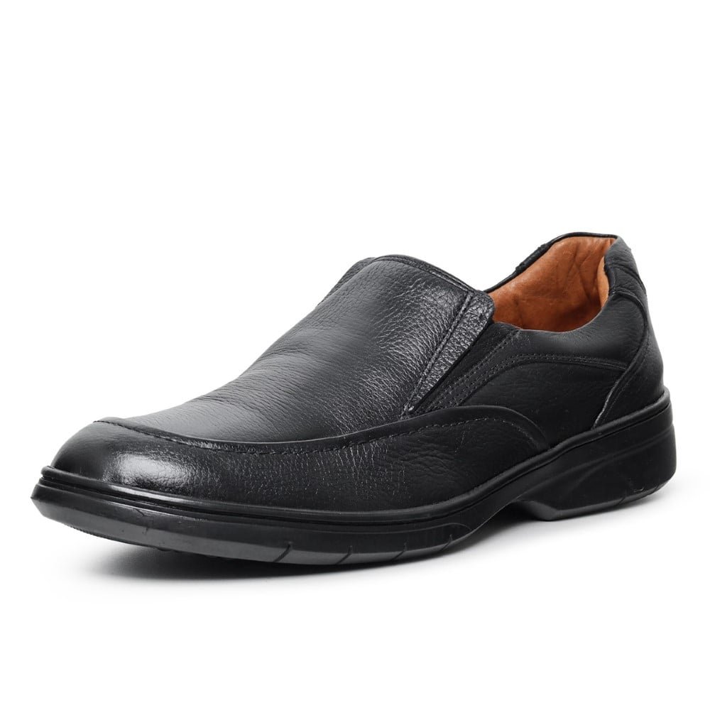 Sapato Social Linha Conforto Masculino Couro Solado Borracha Palmilha PU Gel Elegante Preto 1