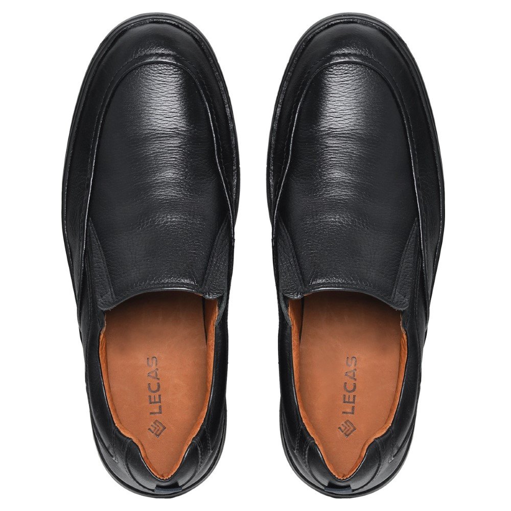 Sapato Social Linha Conforto Masculino Couro Solado Borracha Palmilha PU Gel Elegante Preto 3