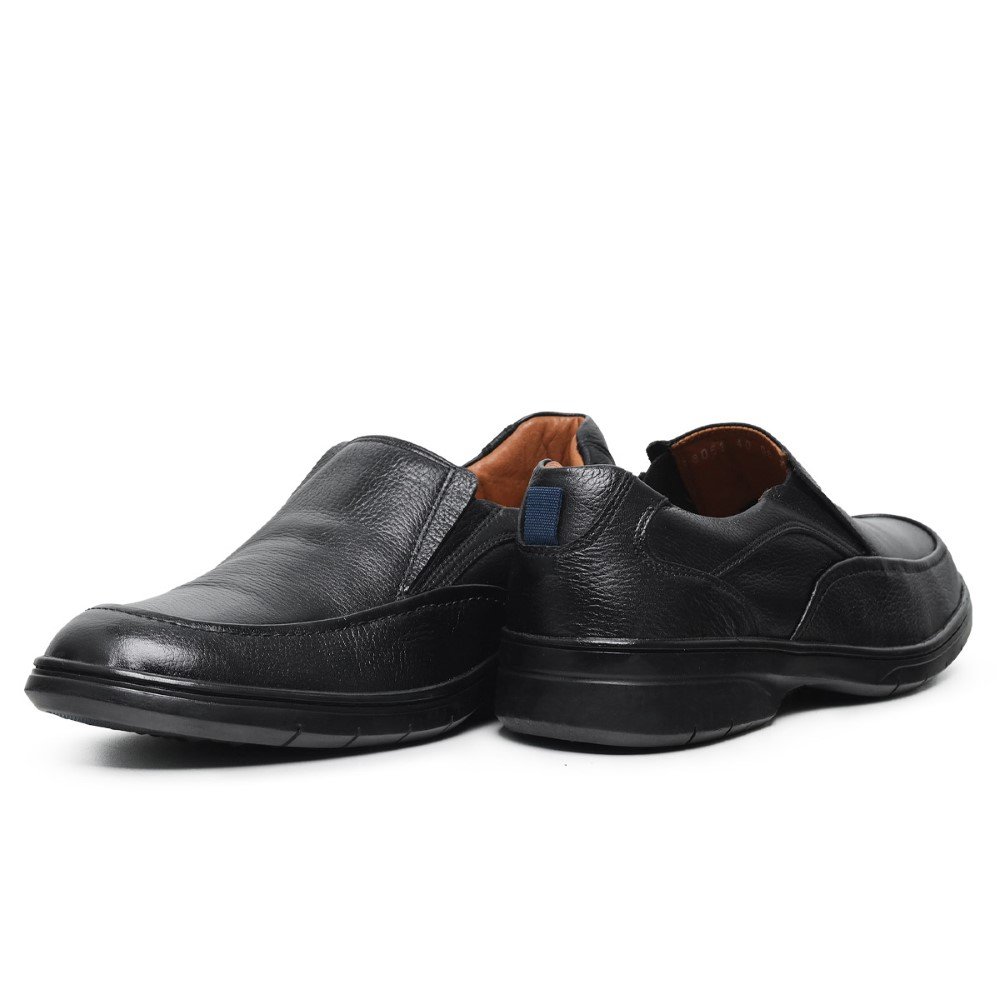 Sapato Social Linha Conforto Masculino Couro Solado Borracha Palmilha PU Gel Elegante Preto 4