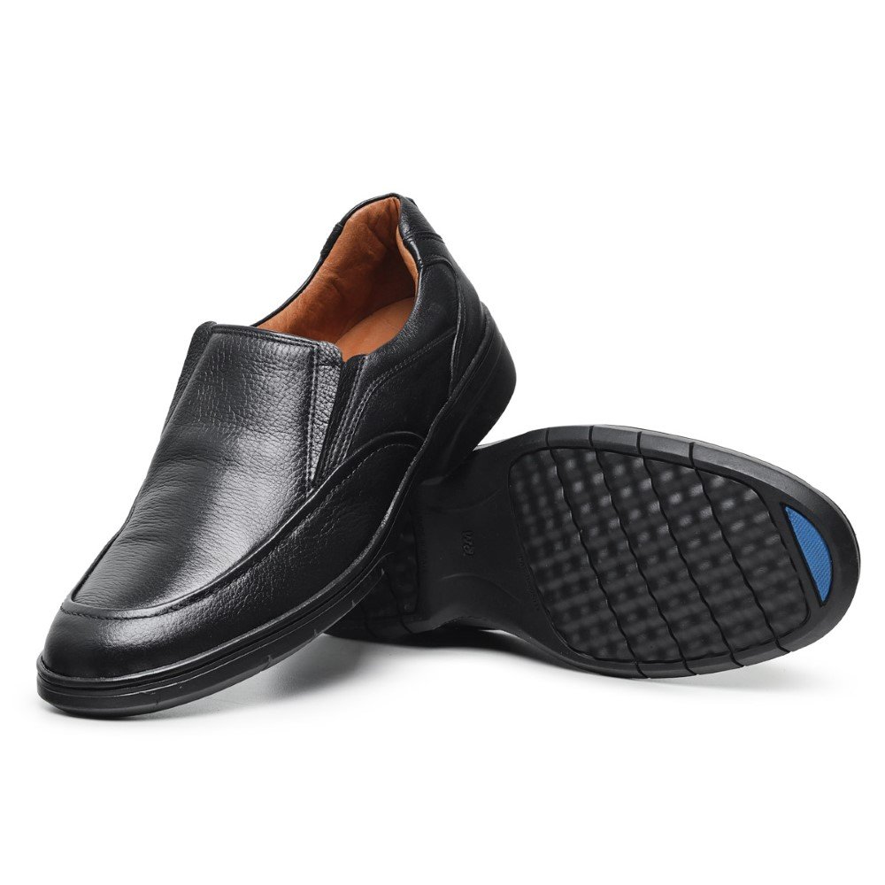 Sapato Social Linha Conforto Masculino Couro Solado Borracha Palmilha PU Gel Elegante Preto 5