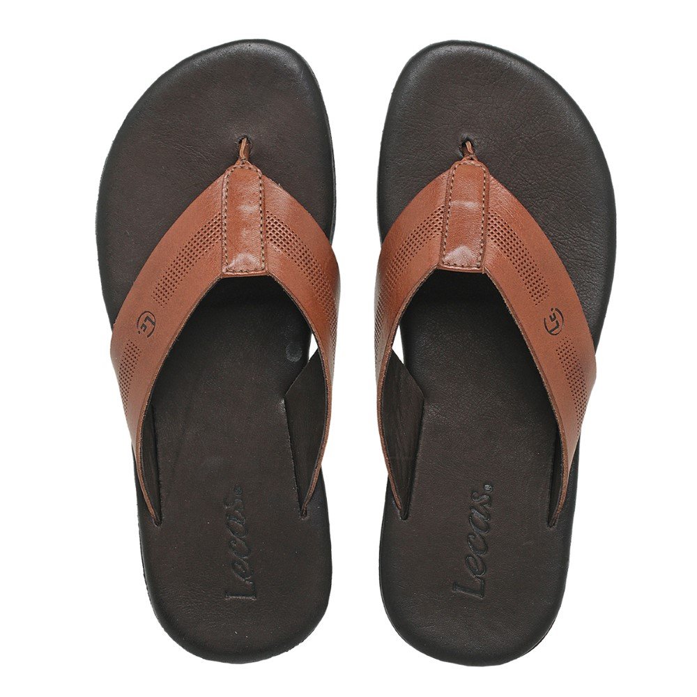 Chinelo de Dedo Conforto Couro Masculino Tira Grossa Praia Dia a Dia Palmilha EVA Marrom 2