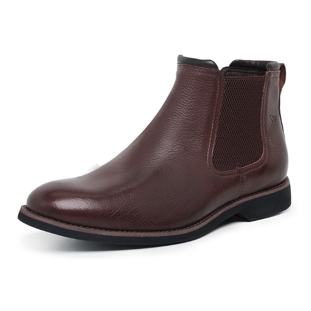 Botina Chelsea de Couro Masculina Bico Redondo Sola Borracha Confortavel Para Trabalho Dia a Dia Marrom 1