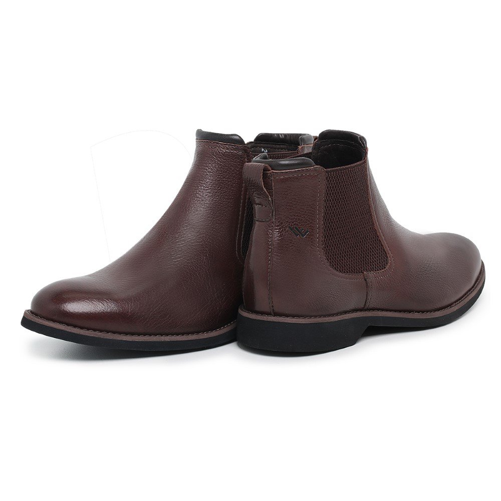 Botina Chelsea de Couro Masculina Bico Redondo Sola Borracha Confortavel Para Trabalho Dia a Dia Marrom 4