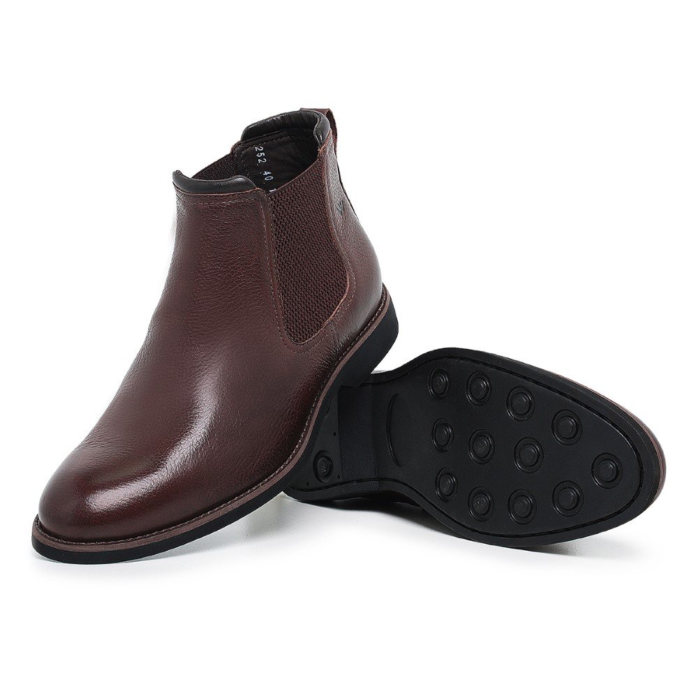 Botina Chelsea de Couro Masculina Bico Redondo Sola Borracha Confortavel Para Trabalho Dia a Dia Marrom 5