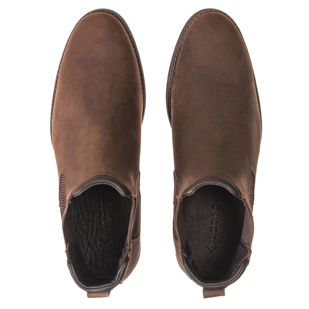 Botina Chelsea de Couro Masculina Sola Borracha Confortavel Para Trabalho Dia a Dia Bico Redondo Marrom 3