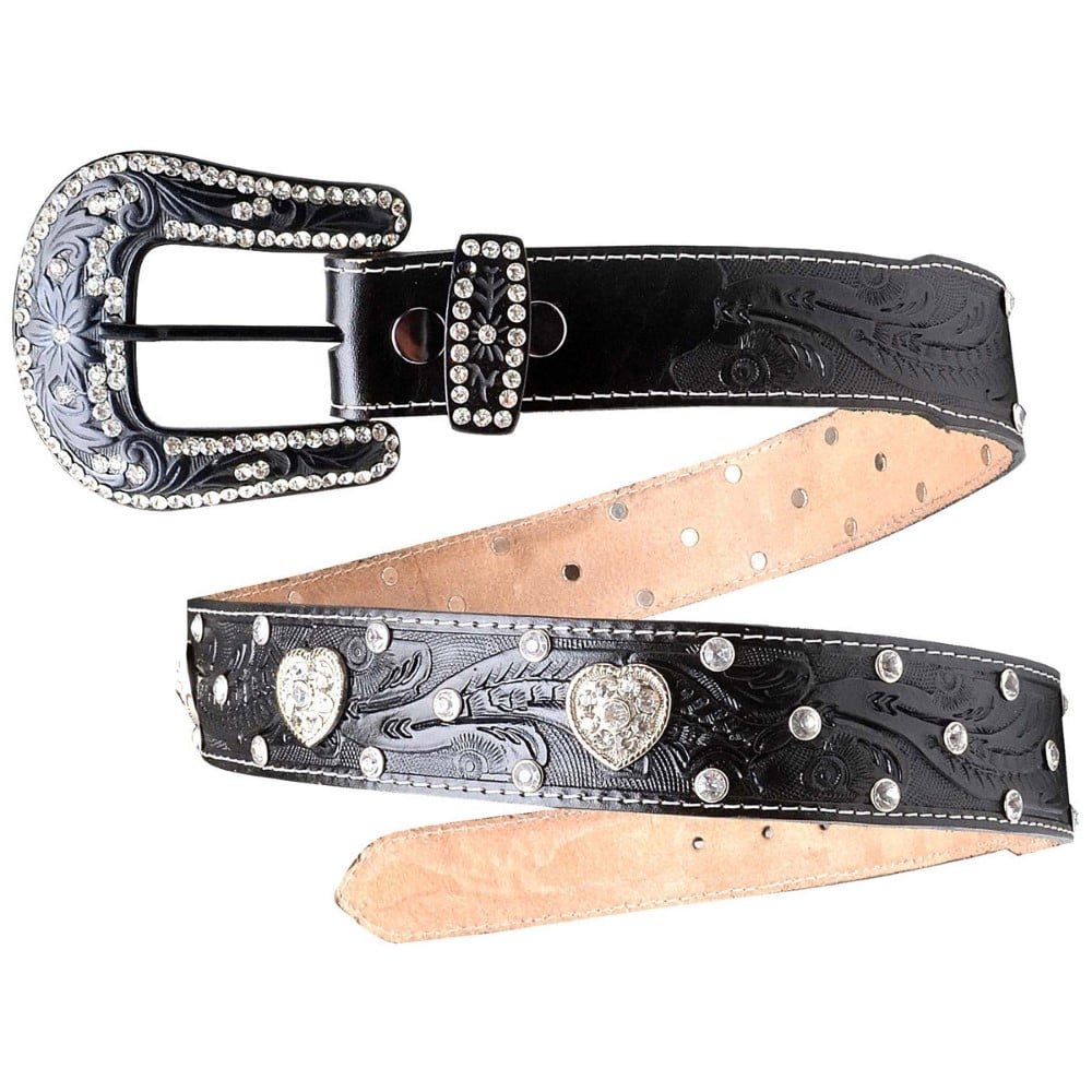 Cinto Couro Country Feminino Fivela Preta de Strass Brilho Rainha do Rodeio Bordado Preto 2