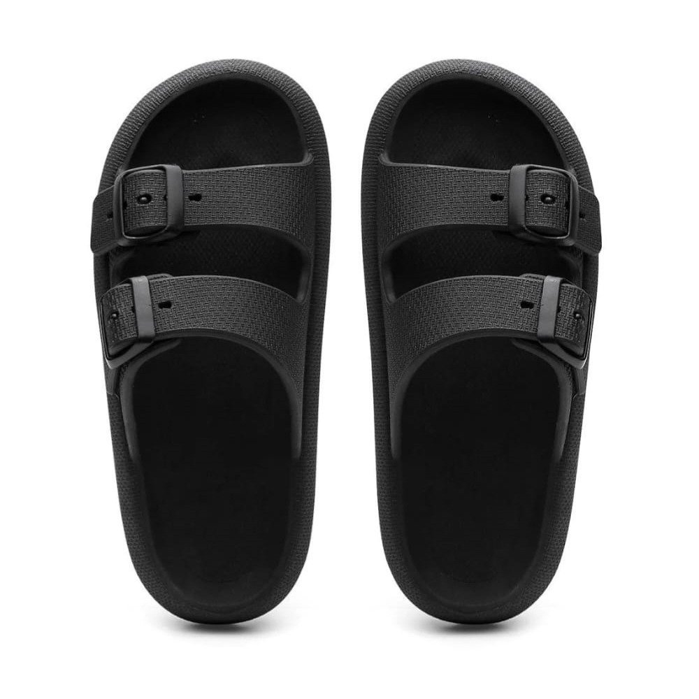 Chinelo Nuvem Slide Feminino Fivela Com Regulagem Sola Microexpandida Confortavel e Resistente Preto 4