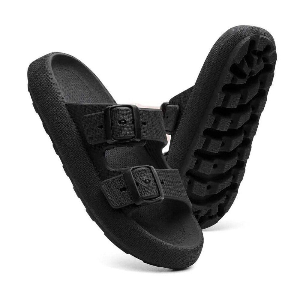 Chinelo Nuvem Slide Feminino Fivela Com Regulagem Sola Microexpandida Confortavel e Resistente Preto 5
