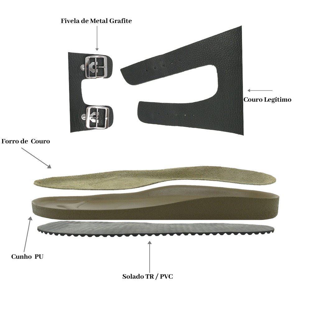 Papete Sandalia Com Fivela Regulavel de Couro Solado PVC Resistente Trabalho Passeio Dourado 4