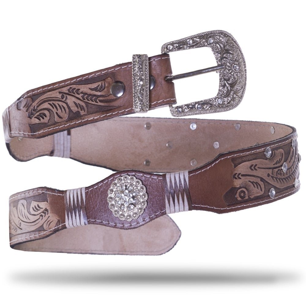 Cinto Feminino Couro Western Fivela Pedraria Strass Brilho Rodeo Country Resistente Marrom 1