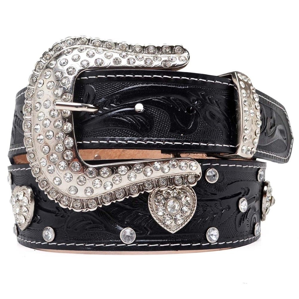 Cinto Country Couro Feminino Boiadeira Rodeio Muladeiro Fivela Redonda Com Strass de Qualidade Preto 1