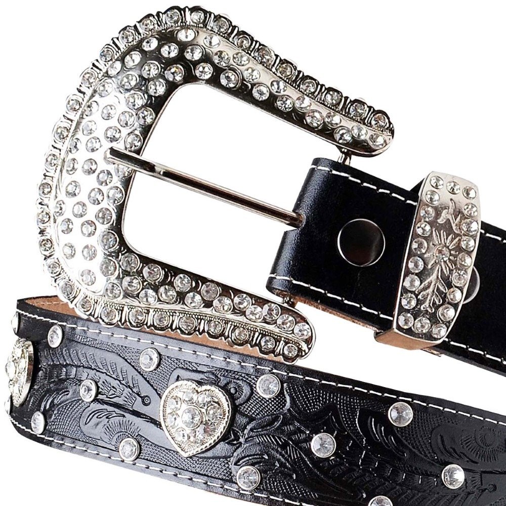 Cinto Country Couro Feminino Boiadeira Rodeio Muladeiro Fivela Redonda Com Strass de Qualidade Preto 2