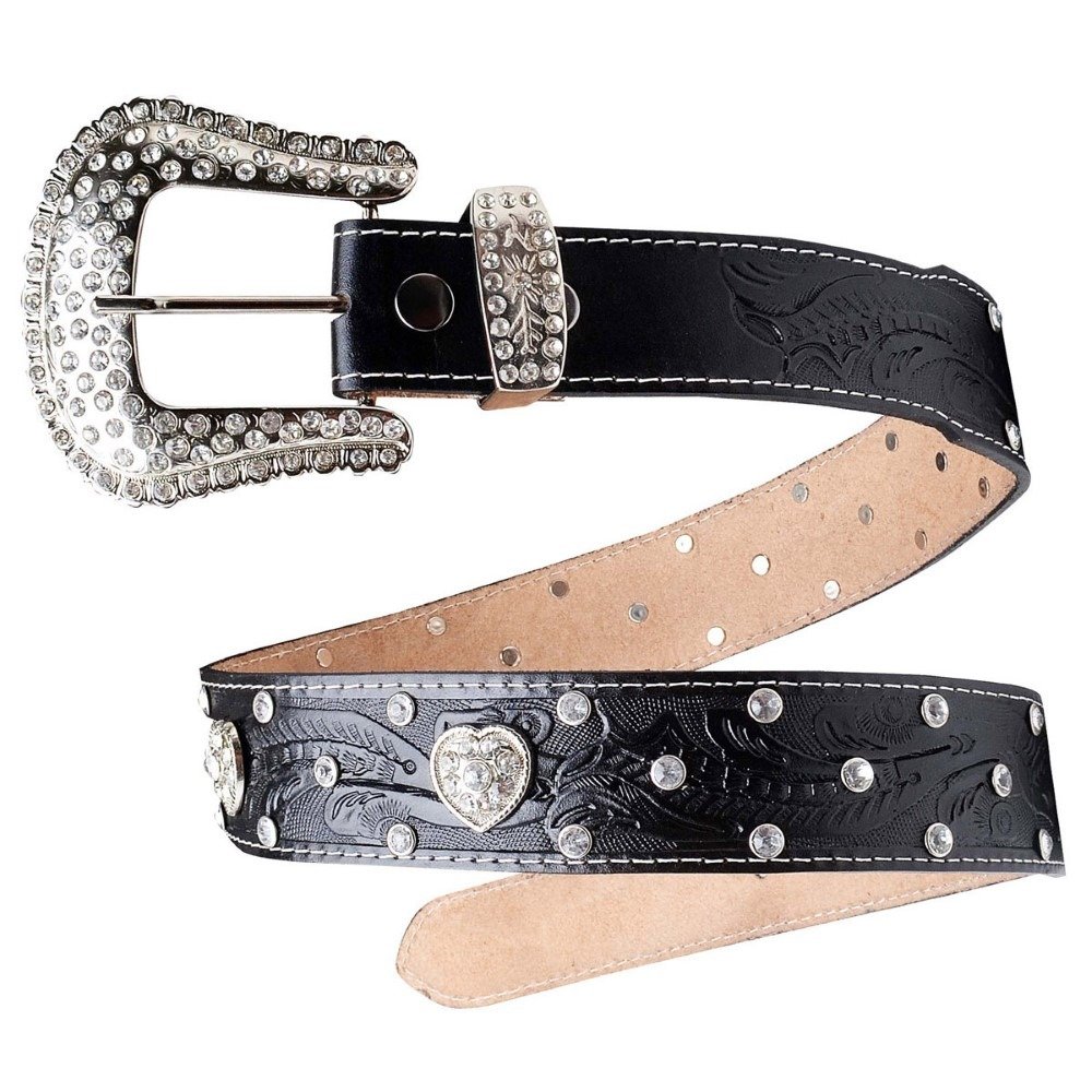 Cinto Country Couro Feminino Boiadeira Rodeio Muladeiro Fivela Redonda Com Strass de Qualidade Preto 4