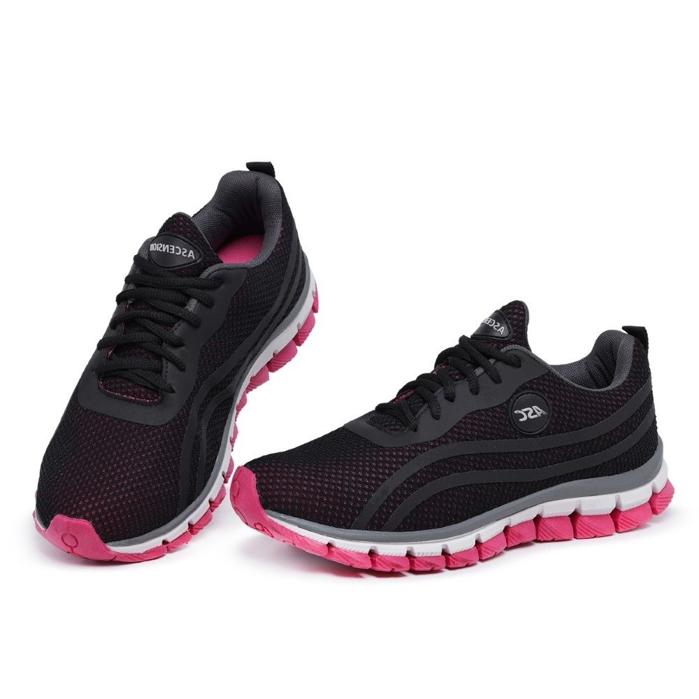 Tenis Esportivo Academia Corrida Caminhada Leve Confortavel Moderno Macio Preto/Rosa 2