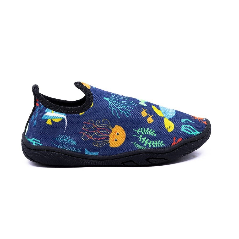Tenis Sapatilha Infantil Aquatica Neoprene Estampa Fundo do Mar Leve Macia Calce Facil Sola Borracha Azul 2
