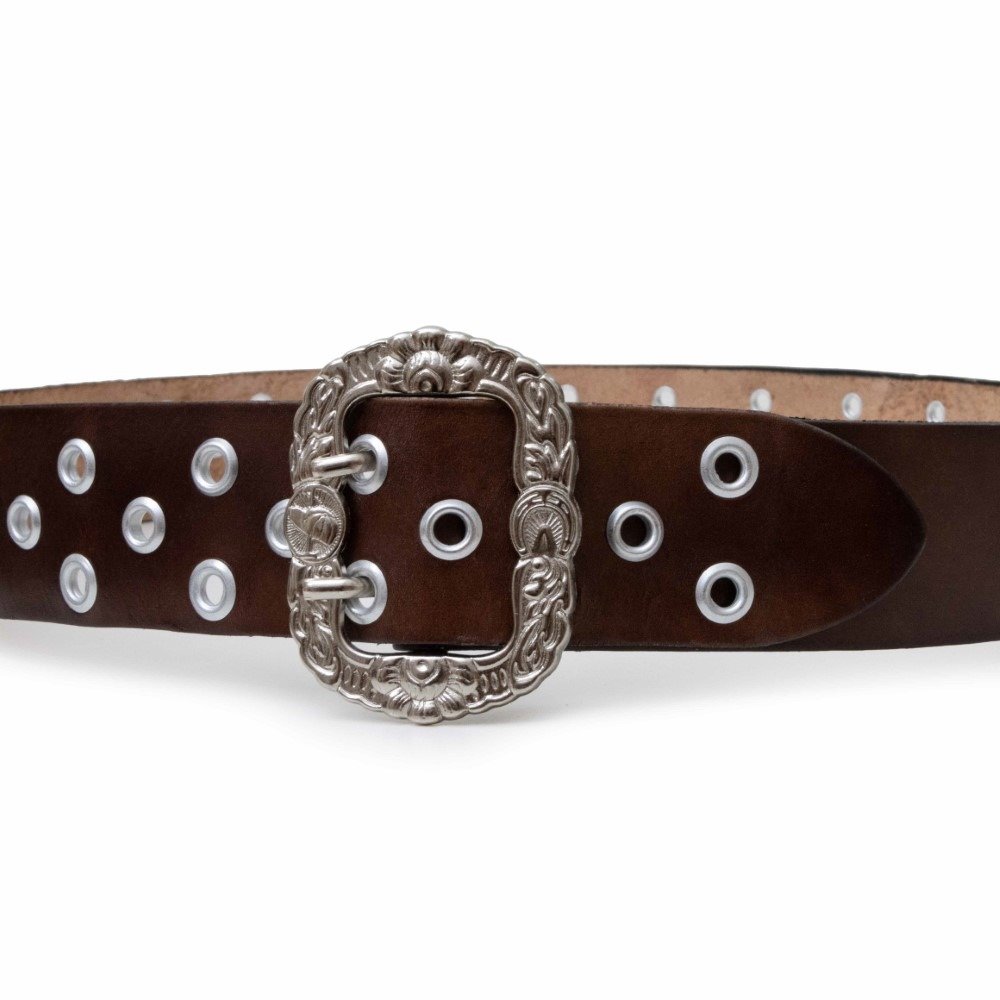 Cinto Muladeiro Couro Apliques Ilhos Fechamento Fivela Resistente Excelente Qualidade Marrom 2