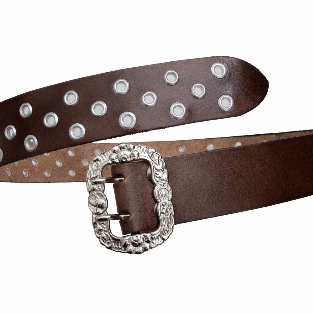 Cinto Muladeiro Couro Apliques Ilhos Fechamento Fivela Resistente Excelente Qualidade Marrom 3