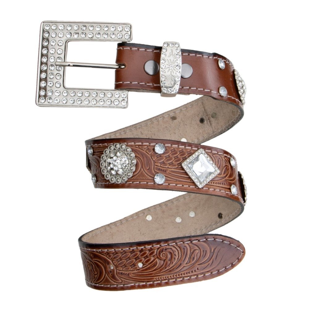 Cinto Feminino Couro Country Garota Rodeio Aplicaçao Strass Brilho Fivela Quadrada Marrom 4