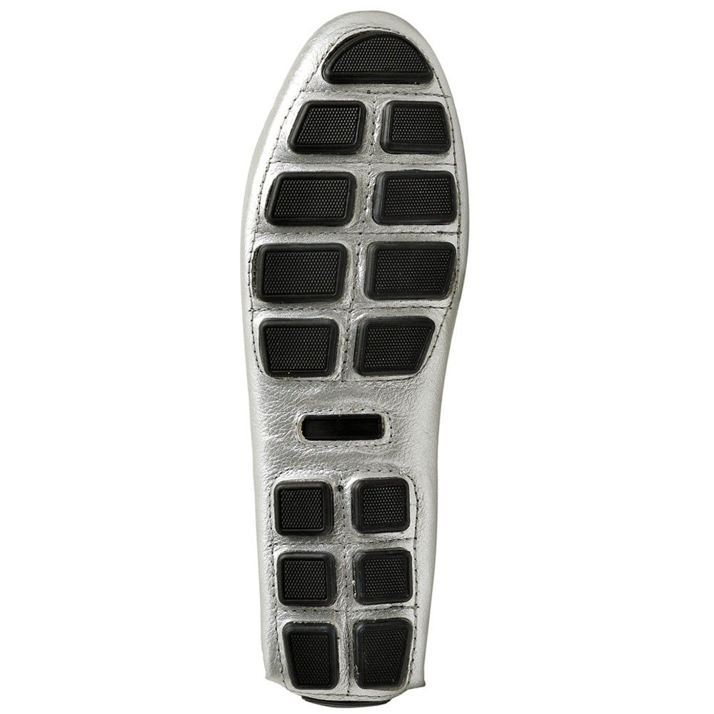 Sapatilha Mocassim Drive em Couro Feminino Solado Borracha Calce Facil Elegante Festa Trabalho Prata 3