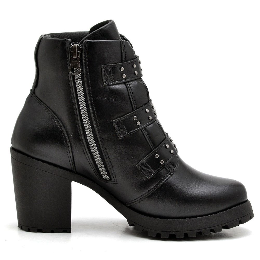 Bota Coturno Feminina Couro Salto Bloco Com Spikes Rock Festa Tendencia Preto 2