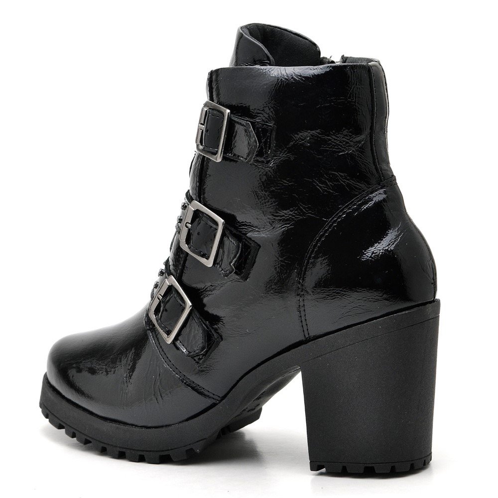 Bota Coturno Feminina Couro Salto Bloco Com Spikes Rock Festa Tendencia Preto 3
