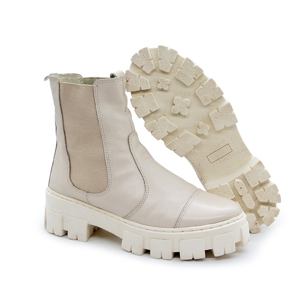 Bota Chelsea Tratorada Feminina Couro Plataforma Confortavel Dia a