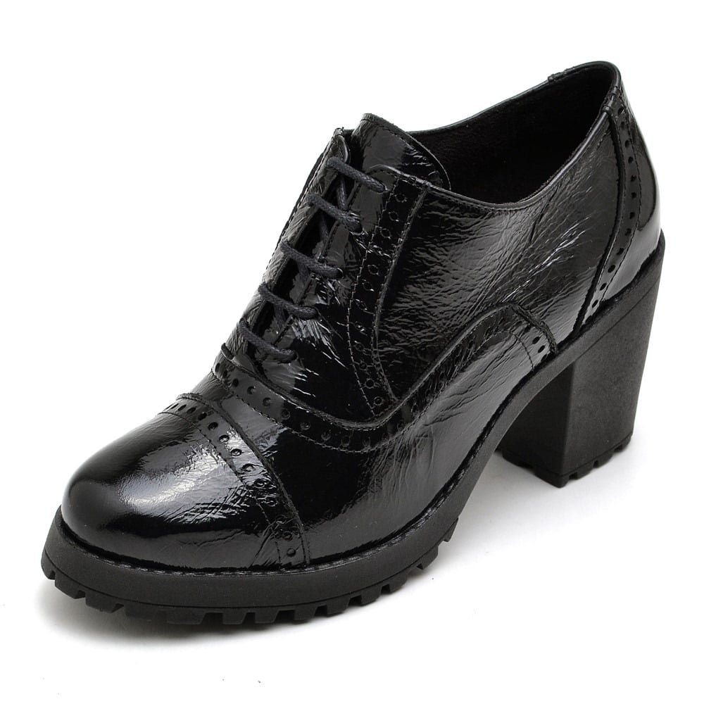 Oxford Bota Selten Verniz Cano Curto Coturno Verniz Preto Coturno