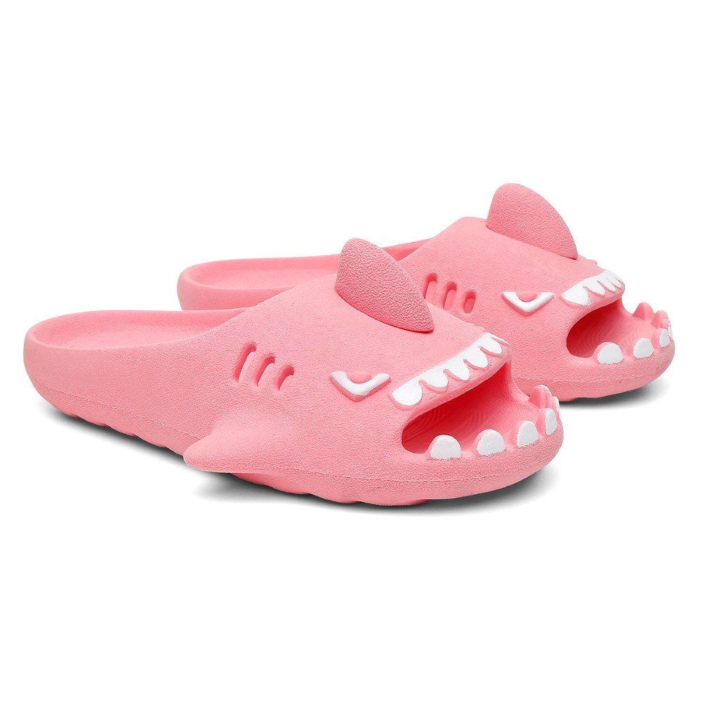Chinelo Infantil Slide Tubarao Divertido Barbatana Calce Facil Microexpandido Conforto Resistente Rosa 3