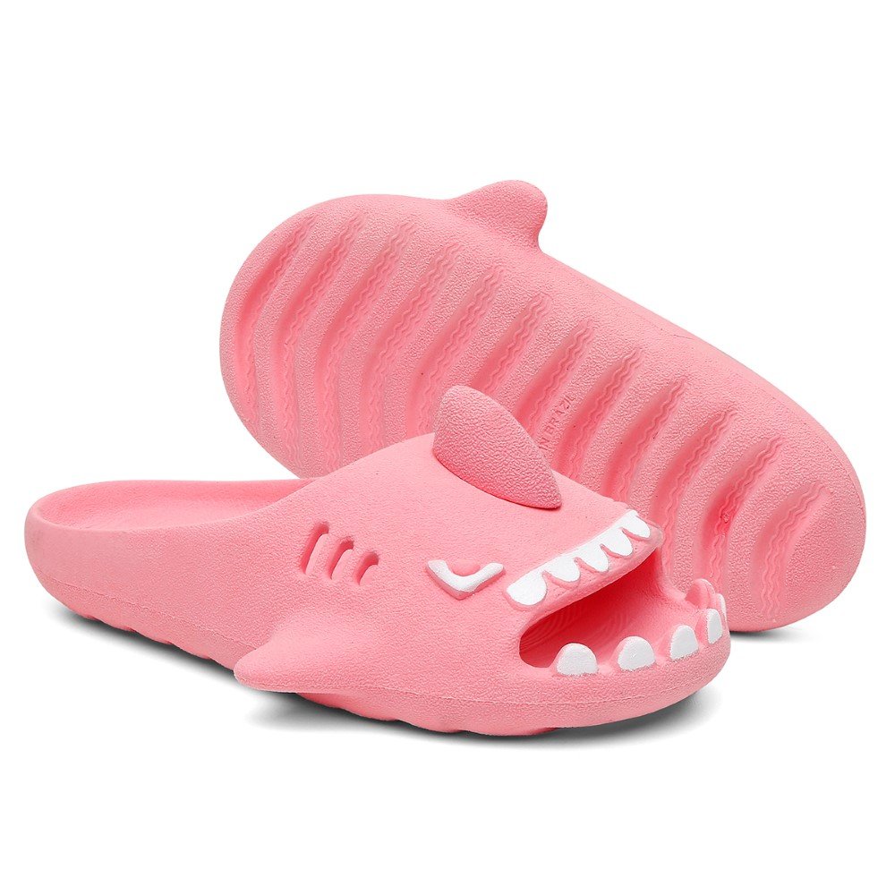Chinelo Infantil Slide Tubarao Divertido Barbatana Calce Facil Microexpandido Conforto Resistente Rosa 5
