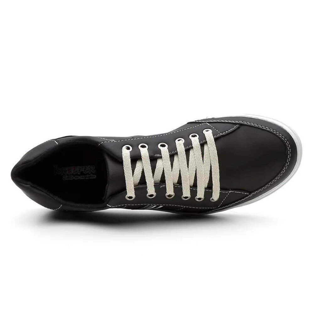 Sapatenis Cadarço Masculino Listras Laterais Tenis Iate Casual Otima Qualidade Conforto e Segurança Preto 3