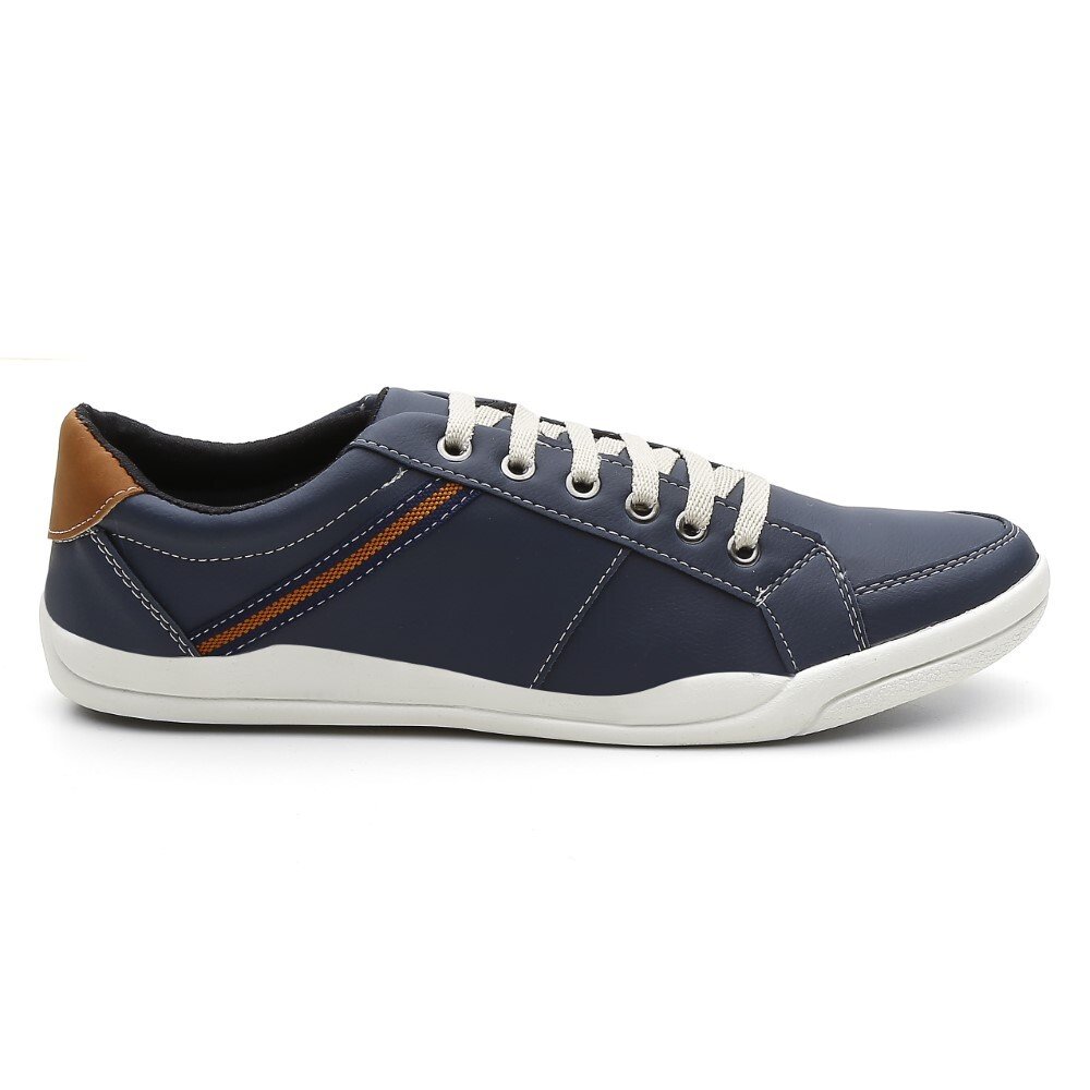 Sapatenis Tenis Masculino Esporte Fino Com Cadarço Bico Redondo Solado PVE Seguro e Macio Trabalho Azul 2