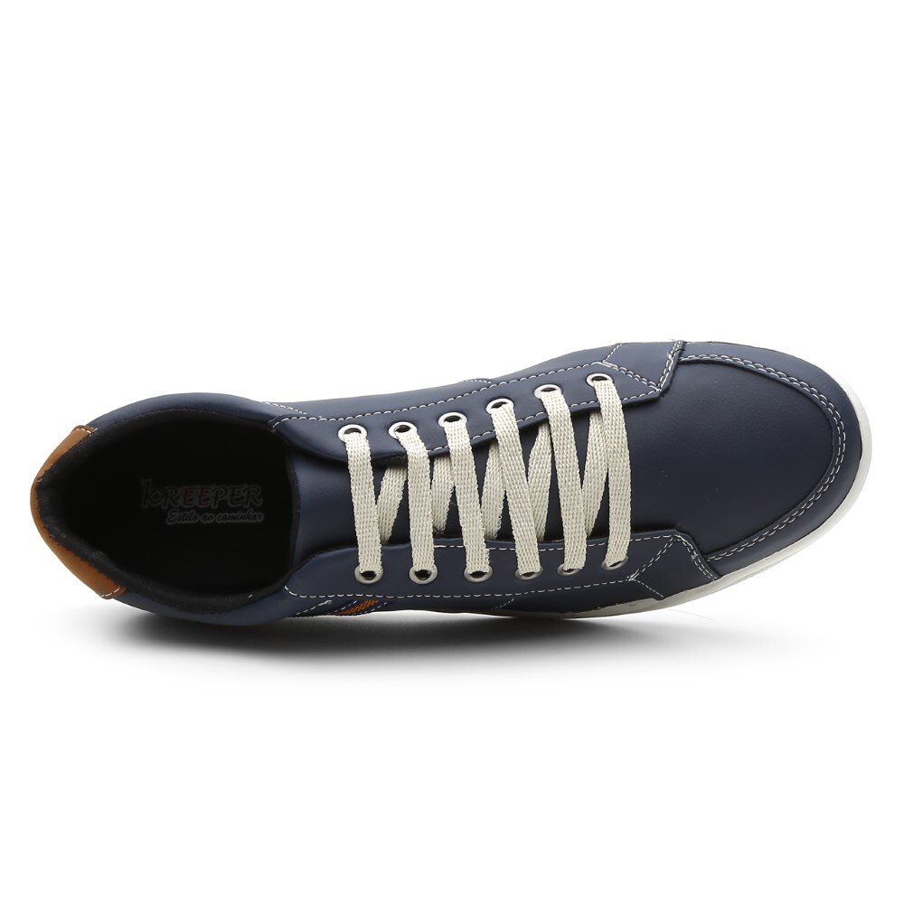 Sapatenis Tenis Masculino Esporte Fino Com Cadarço Bico Redondo Solado PVE Seguro e Macio Trabalho Azul 3