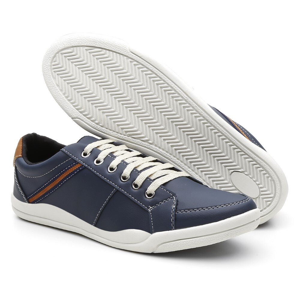 Sapatenis Tenis Masculino Esporte Fino Com Cadarço Bico Redondo Solado PVE Seguro e Macio Trabalho Azul 4