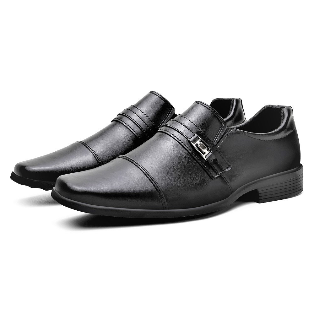 Sapato Social Masculino Calce Facil Bico Quadrado Solado Borracha de Qualidade Palmilha Macia Leve Preto 1