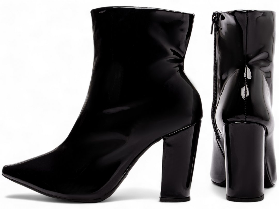 Elegancia e Conforto Definidos: Bota Preta em Verniz com Ziper Salto 9cm